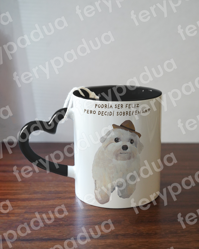 Overthinking dog heart handle mug
