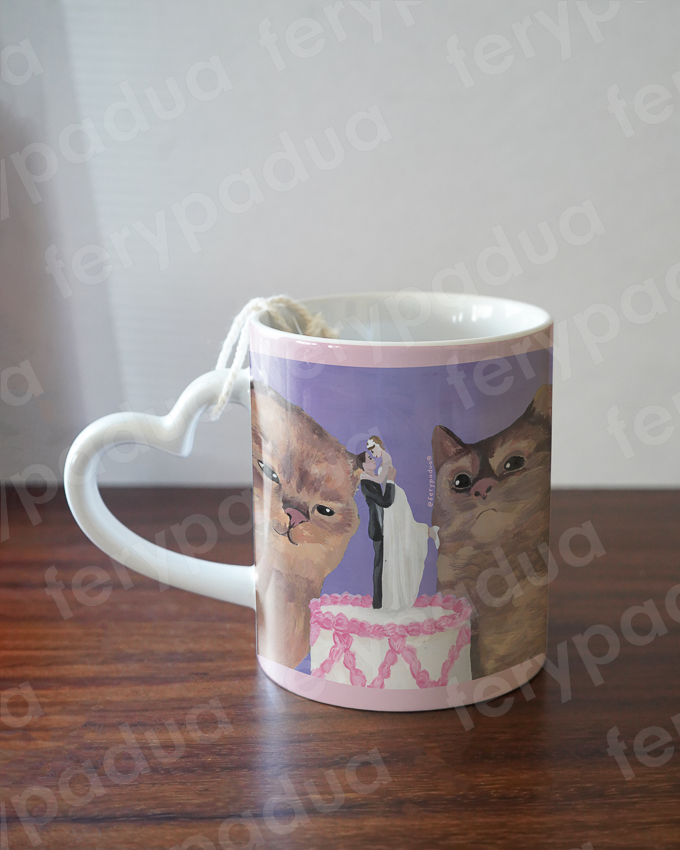 Mug heart handle Cats cake