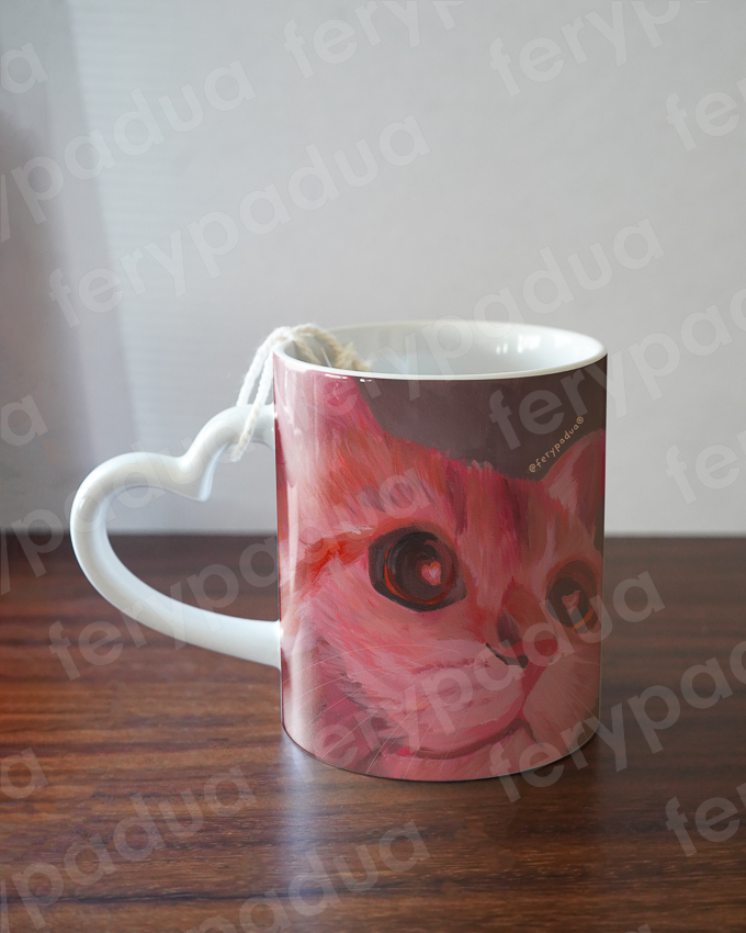 Heart handle mug Cat in love