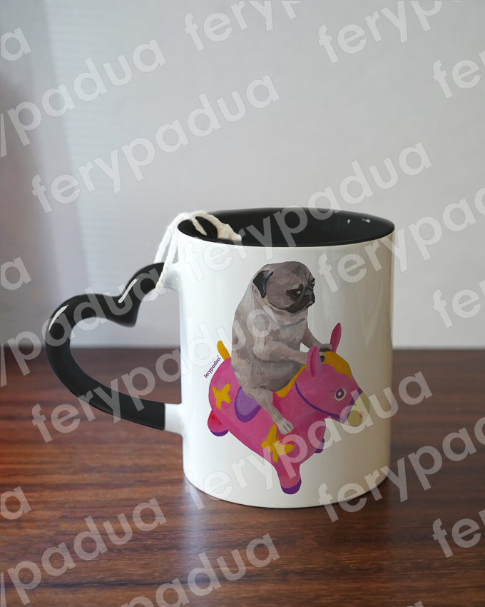 Mug heart handle Pug and burrito